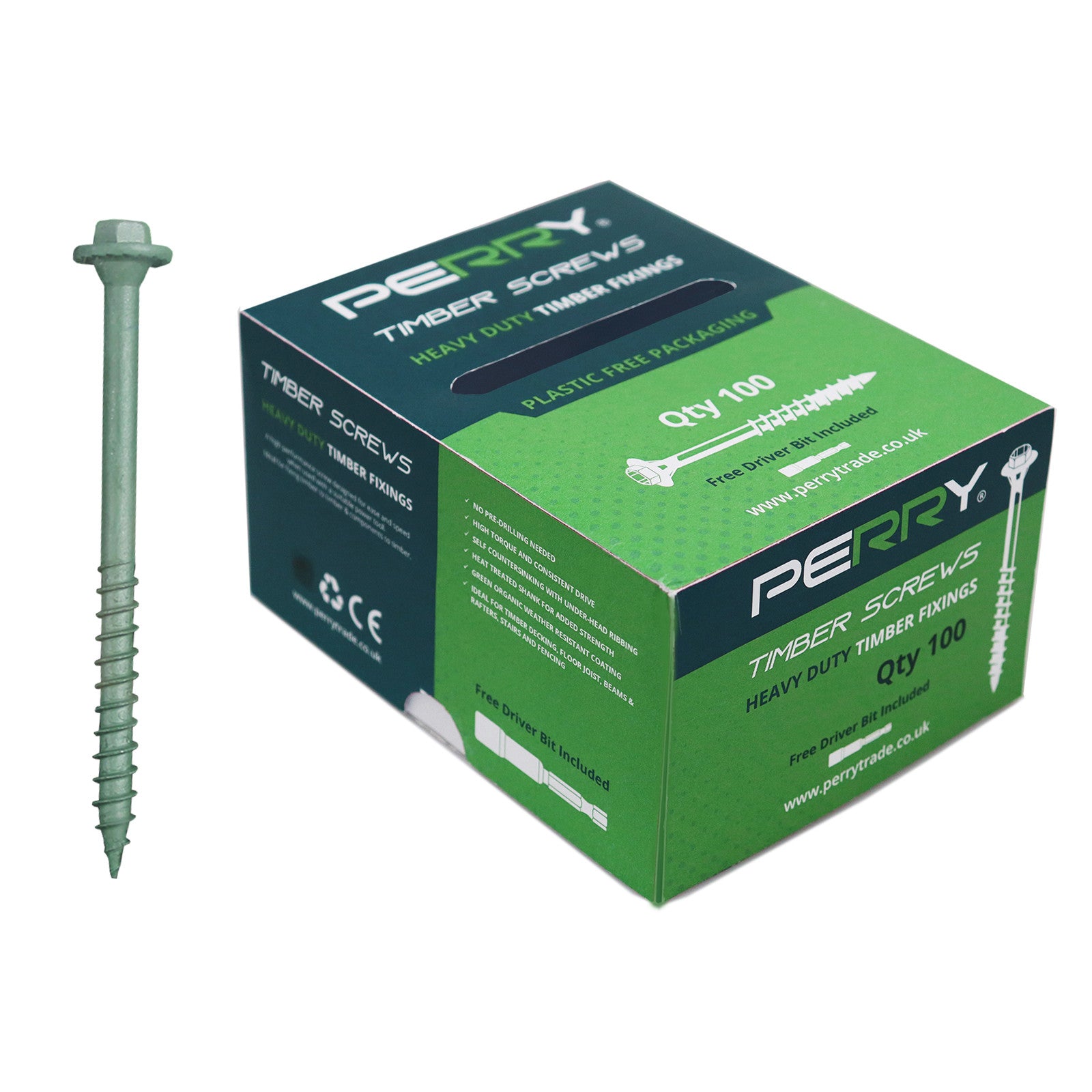 250mm No.6016 Timber Screws per Each - Hex Head Green